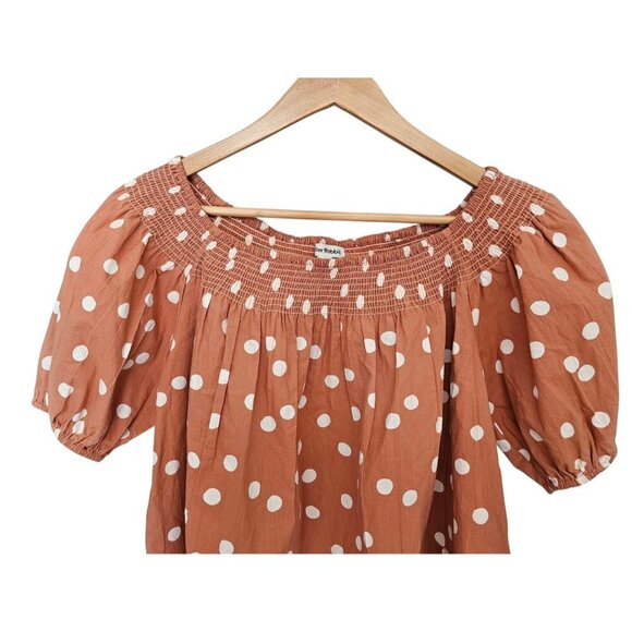 Women's - Roller Rabbit Denida Polka Dot Puff Sleeve Blouse, Size Small - Picture 3 of 8